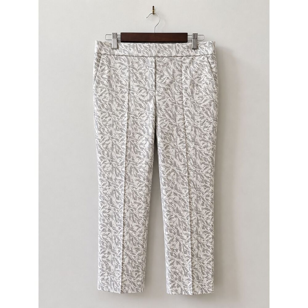 Jules & Leopold Leaf Print Chino Pants Women's Medium Gray & White Slim Ankle